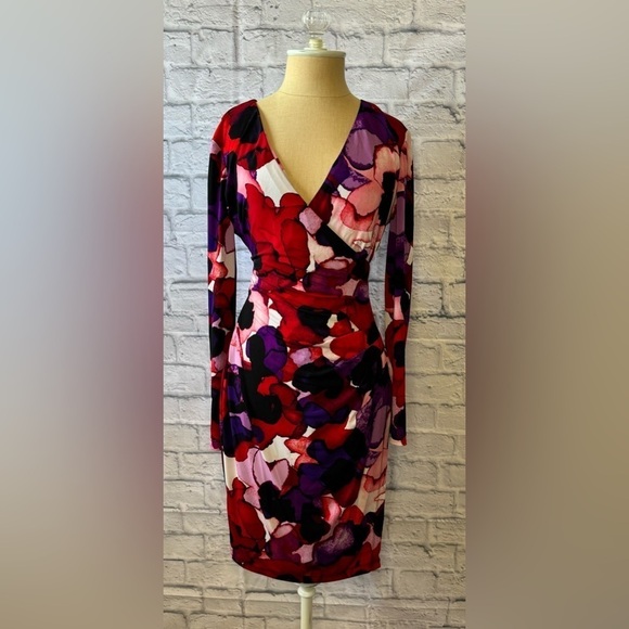 Calvin Klein Abstract Floral Faux Wrap Dress Women’s US 8 - Picture 7 of 11